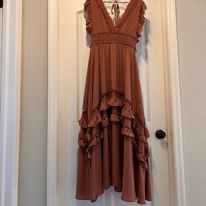 Baltic Born Terracotta Ruffled Maxi Dress